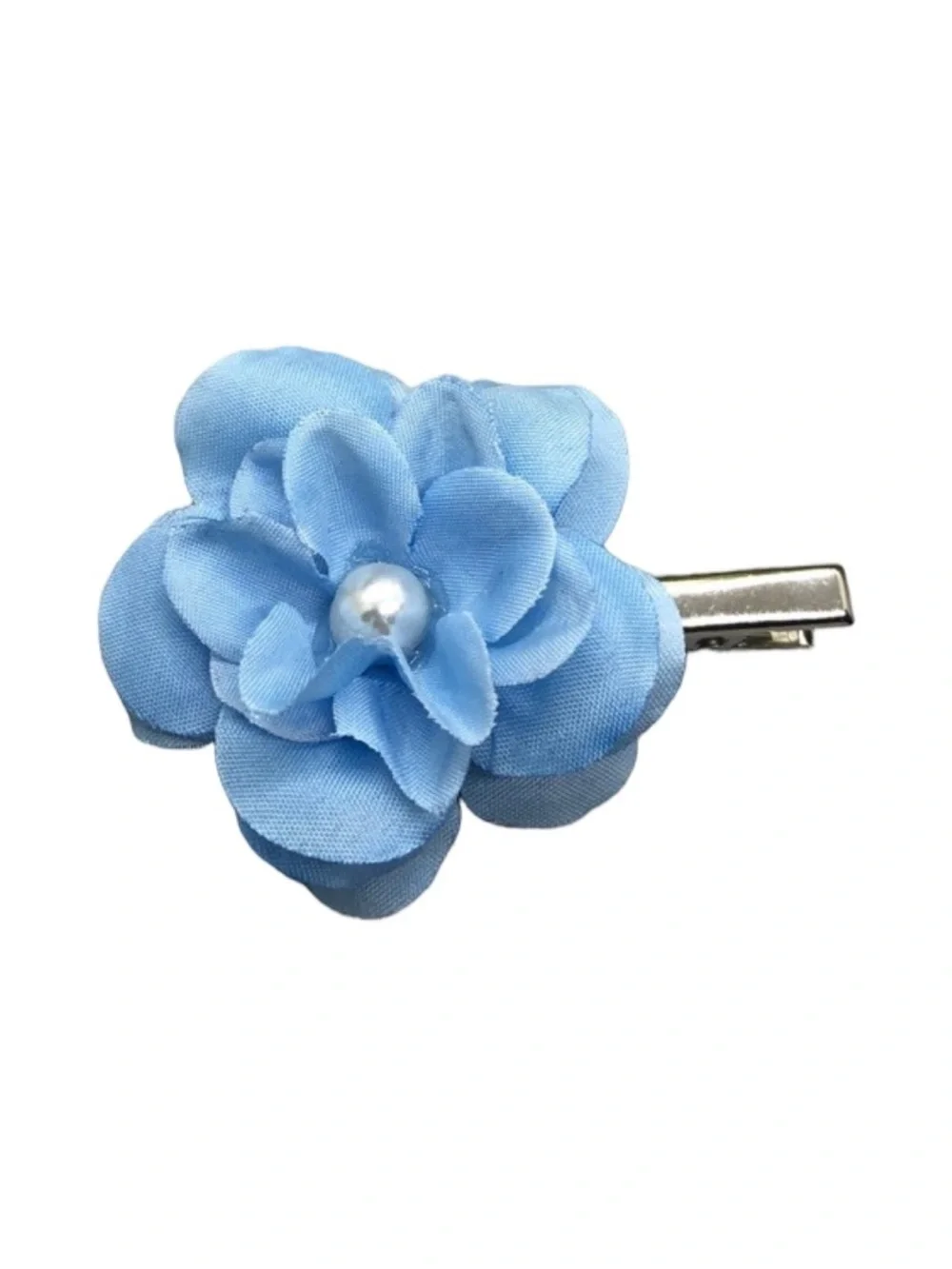 Blue Fabric Flower Hair Clip with Pearl Center FINAL PRICE DROP